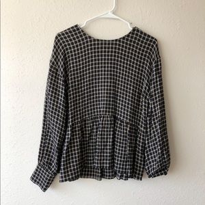 Button Back Peplum Top in mini Windowpane